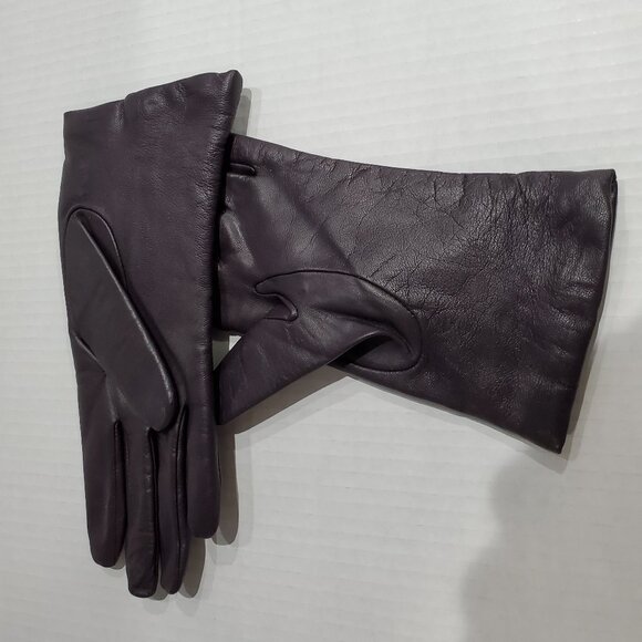 Genuine Leather Women’s Gloves w/ 100% Cashmere Lining, Deep Plum Color, Size L - Picture 4 of 6